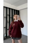 Bordo Teddy Nakışlı Premium Kazak