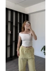Cara Beyaz Düşük Omuz Detaylı Bluz