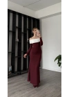 Bordo Yulia Yaka Detay Madonna Elbise