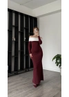 Bordo Yulia Yaka Detay Madonna Elbise
