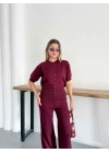 Çıtçıt Düğme Detaylı Triko Takım Bordo