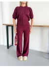 Çıtçıt Düğme Detaylı Triko Takım Bordo