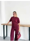 Çıtçıt Düğme Detaylı Triko Takım Bordo