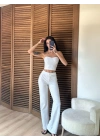 Çizgili Straplez Takım Beyaz