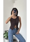 Claire Kahve Düğmeli Yelek
