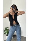 Claire Siyah Düğmeli Yelek