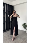 Clara Siyah Balon Kol Düğmeli Elbise