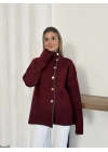 Çoban Dikiş Düğme Detaylı Triko Hırka Bordo