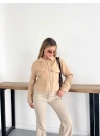Crop Cepli Fermuarlı Ceket Camel