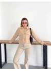 Crop Cepli Fermuarlı Ceket Camel