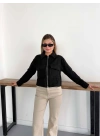 Crop Cepli Fermuarlı Ceket Siyah
