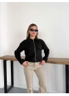 Crop Cepli Fermuarlı Ceket Siyah