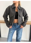 Crop Kaşe Ceket Antrasit