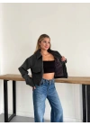 Crop Kaşe Ceket Antrasit