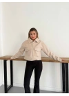 Crop Kaşe Ceket Bej