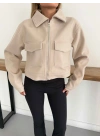 Crop Kaşe Ceket Bej