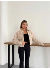 Crop Kaşe Ceket Bej