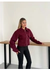 Crop Kaşe Ceket Bordo