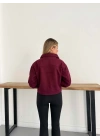Crop Kaşe Ceket Bordo