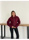 Crop Kaşe Ceket Bordo