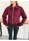 Crop Kaşe Ceket Bordo