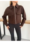 Crop Kaşe Ceket Kahve