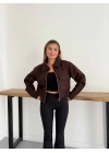 Crop Kaşe Ceket Kahve