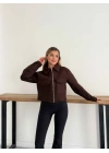 Crop Kaşe Ceket Kahve