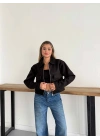 Crop Kaşe Ceket Siyah