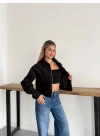 Crop Kaşe Ceket Siyah