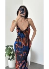 Desenli Ava Astarlı Şifon Askılı Elbise
