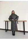 Dik Yaka Long Kaşe Kaban Gri