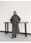Dik Yaka Long Kaşe Kaban Gri