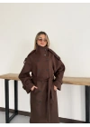 Dik Yaka Long Kaşe Kaban Kahve