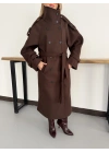 Dik Yaka Long Kaşe Kaban Kahve