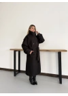 Dik Yaka Long Kaşe Kaban Siyah