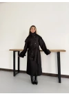 Dik Yaka Long Kaşe Kaban Siyah
