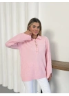 Düğme Detaylı Bebe Yaka Kazak Pembe