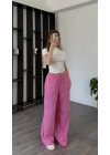 Sage Pembe Astarlı Keten Pantolon