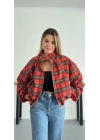 Ekose Bel Lastikli Bomber Ceket Kırmızı