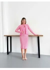 Ekose Desenli Triko Takım Pembe
