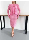 Ekose Desenli Triko Takım Pembe