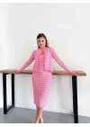 Ekose Desenli Triko Takım Pembe