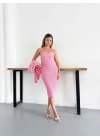 Ekose Desenli Triko Takım Pembe