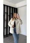 Ekru Oversize Gabardin Gömlek Ceket
