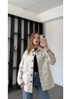 Ekru Oversize Gabardin Gömlek Ceket