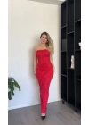 Elara Nar Çiçeği Dantel Korse Bel Kuşak Detay Elbise