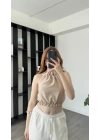 Elena Bej Sırt Dekolteli Bluz