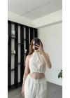 Elena Beyaz Sırt Dekolteli Bluz