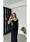 Elle Siyah Dokulu Fırfır Yaka Elbise